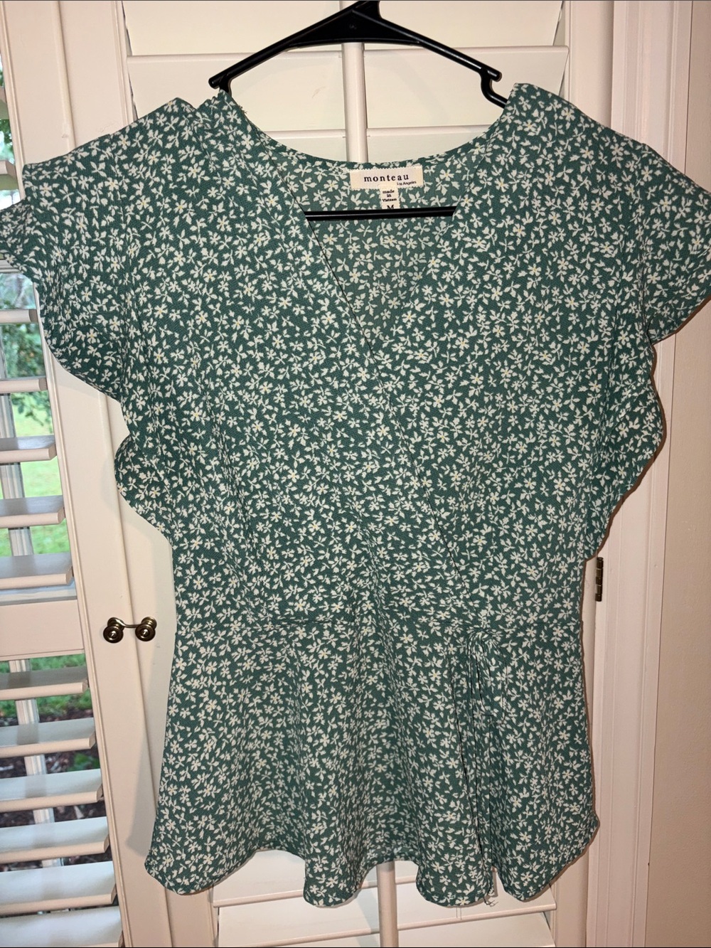 Monteau Teal Floral Peplum Top